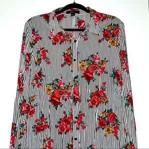 Forever 21 Floral Striped Shirt Dress